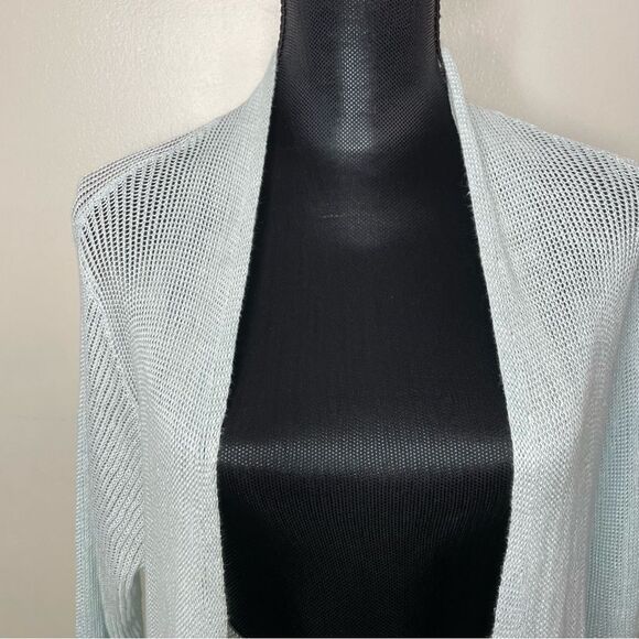 Eileen Fisher Cardigan Sweater Linen Loose Knit Open Front Light Blue Size 1X - Picture 2 of 7